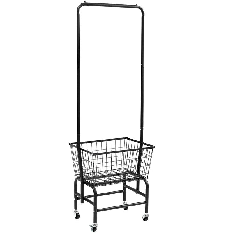 Iron pulley storage car with wheel casters for clothing rail organisation in black finish
