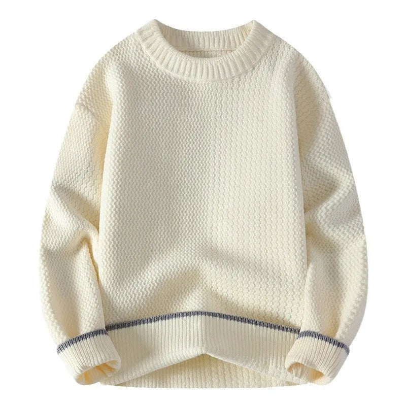 Men's loose fit knitwear pullover sweater in chemical fibre blend with round neck and long sleeves