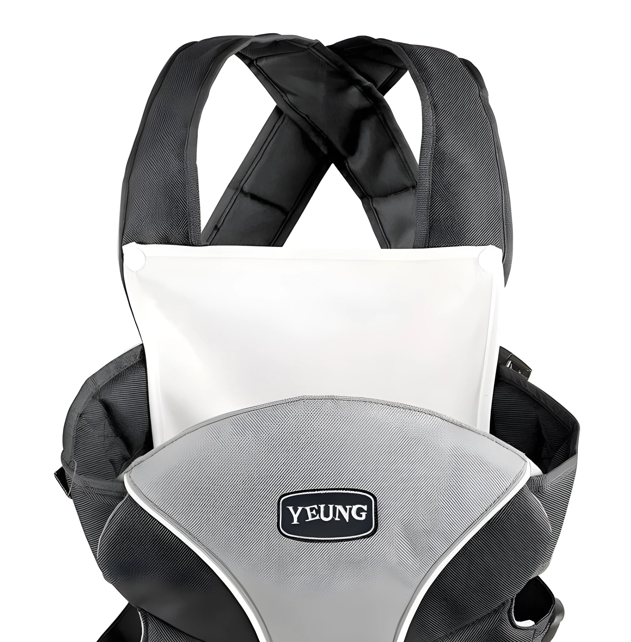 Double-shoulder baby carrier in red colour showing front-facing infant carrying position