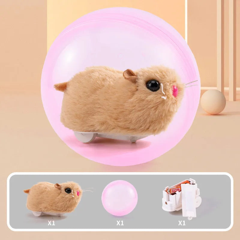 Hamster exercise ball with battery base and plush shell in beige hamster design