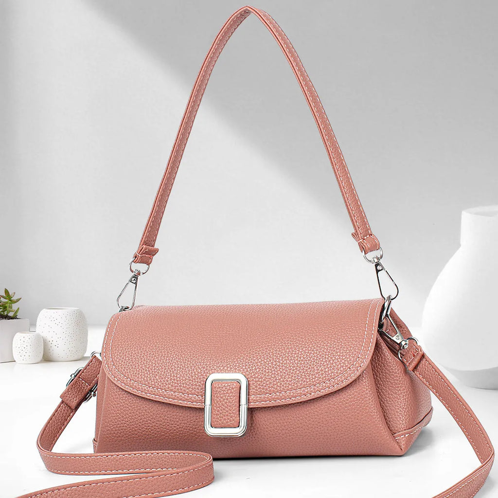 Women's PU leather shoulder handbag in crossbody design with adjustable strap showing beige colour option