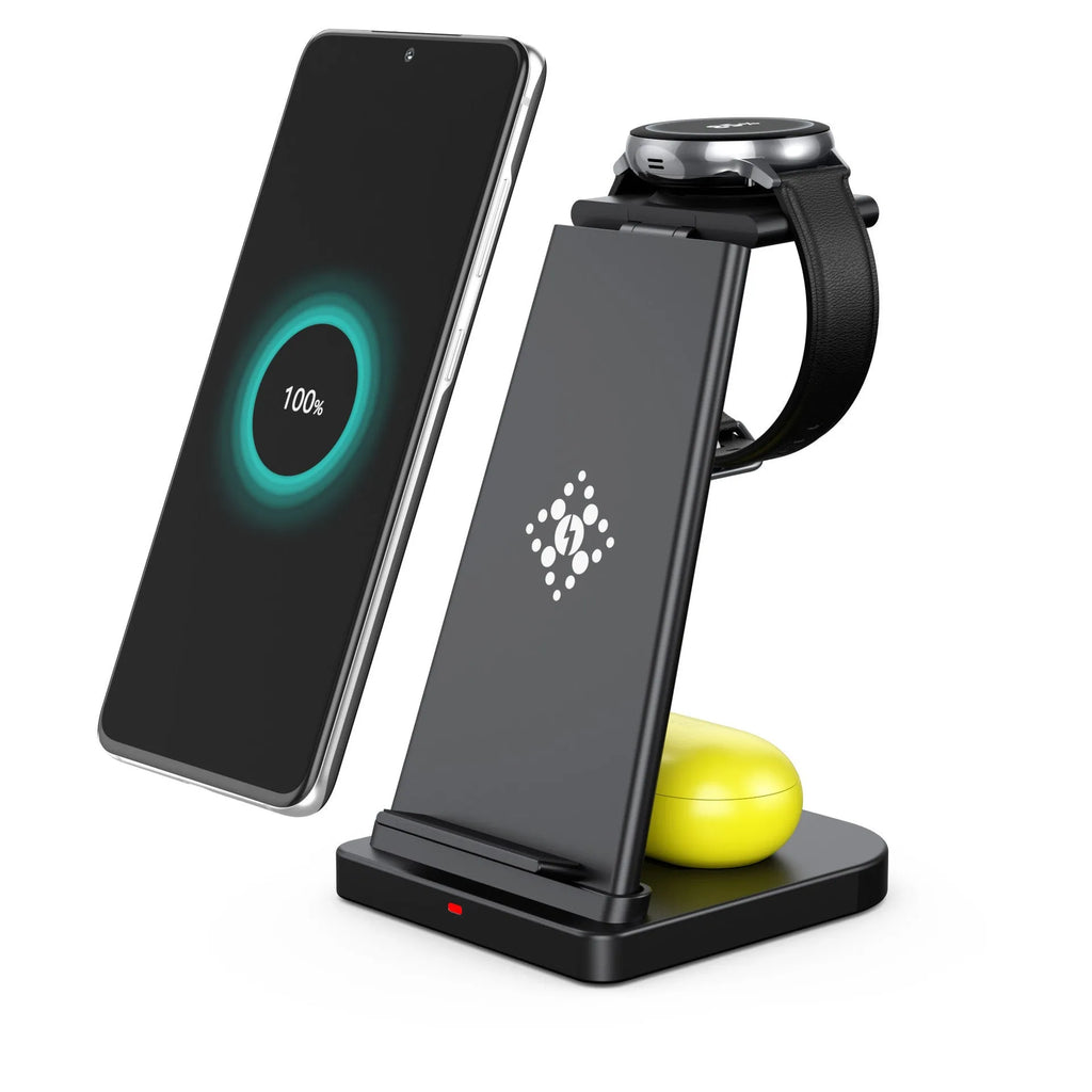 Three-in-one disassembly wireless charger for Samsung devices in black plastic with Type-C interface