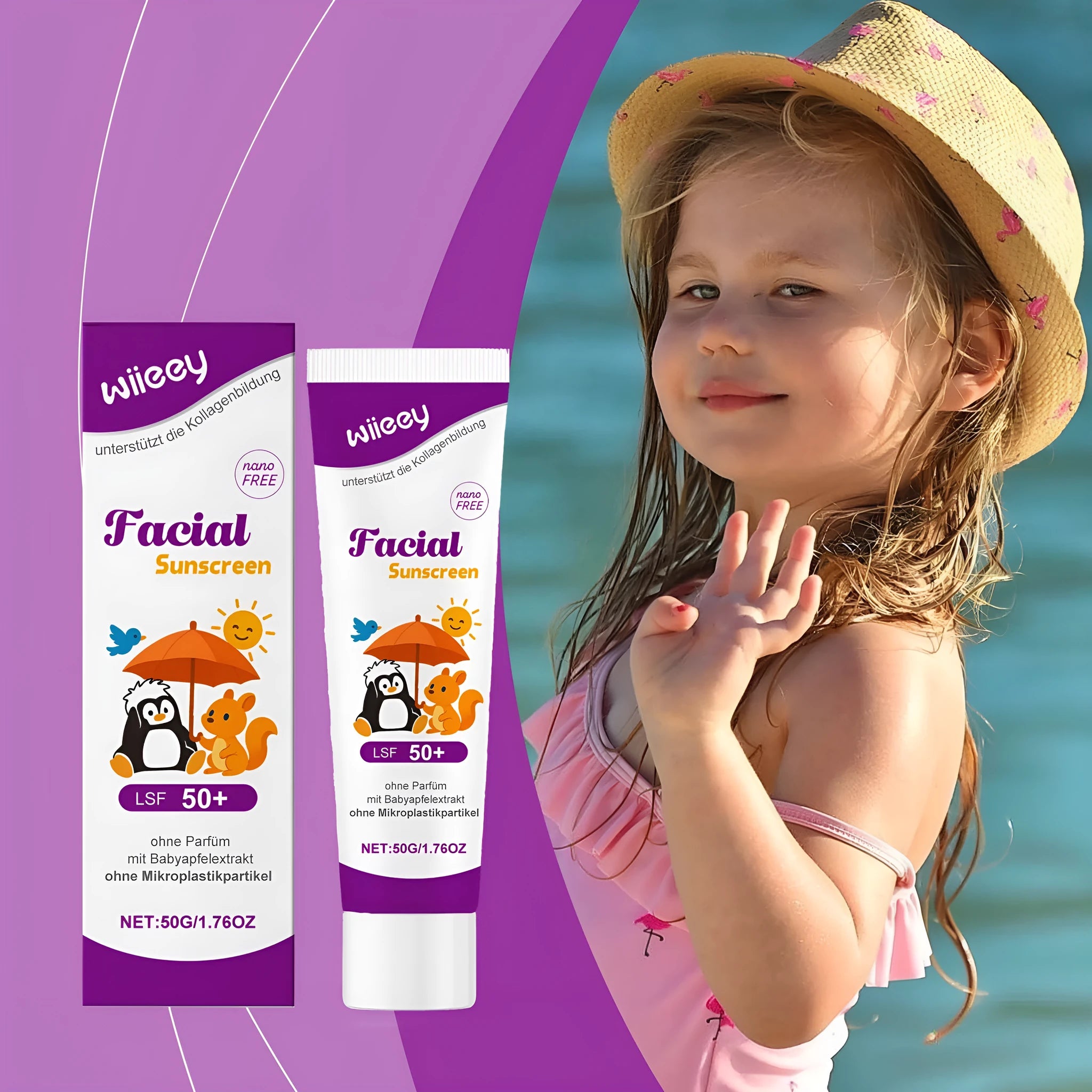 50g summer sunscreen cream tube with titanium dioxide mineral protection