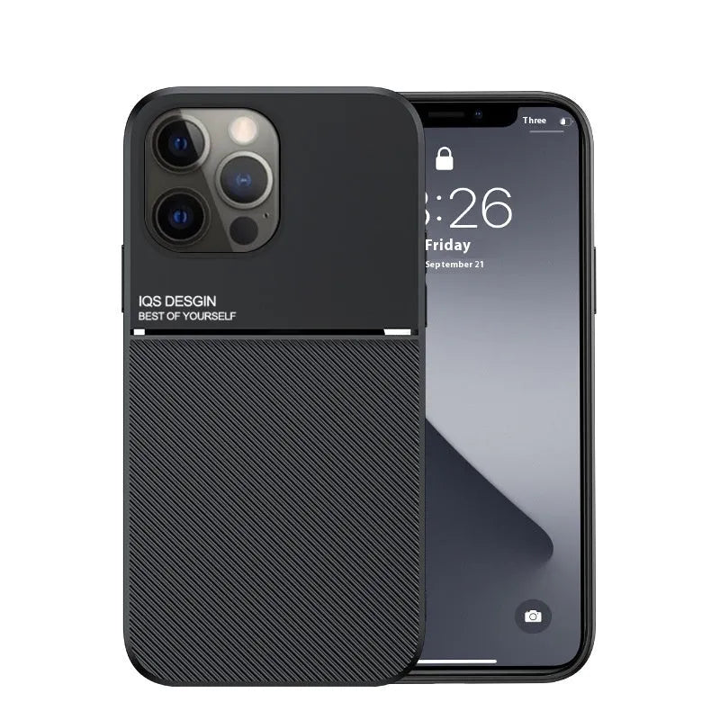 Textured magnetic silicone phone case for Apple iPhone 14 in black with leather-style finish