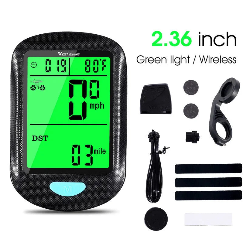 Bicycle wireless stopwatch velometer cycling fixture black ABS speedometer with mount and sensor