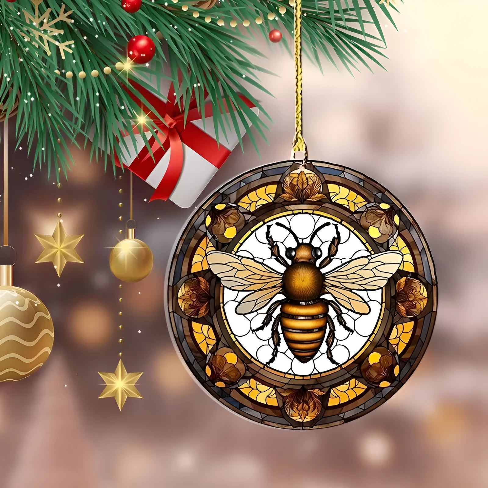 Round cartoon bee disc acrylic pendant for car decoration and keychain use.