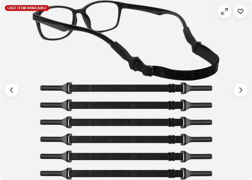 Black adjustable glasses cord with silicone earpiece hooks for spectacle retention