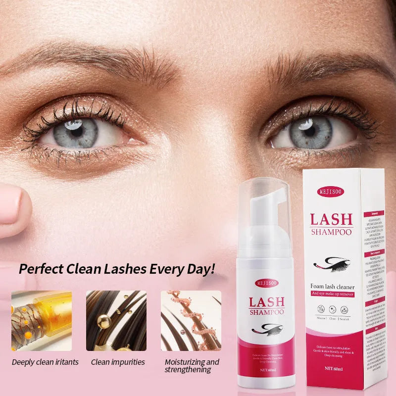 Lash shampoo mousse 60ml eyelash cleaning solution with brush applicator for false eyelash extensions