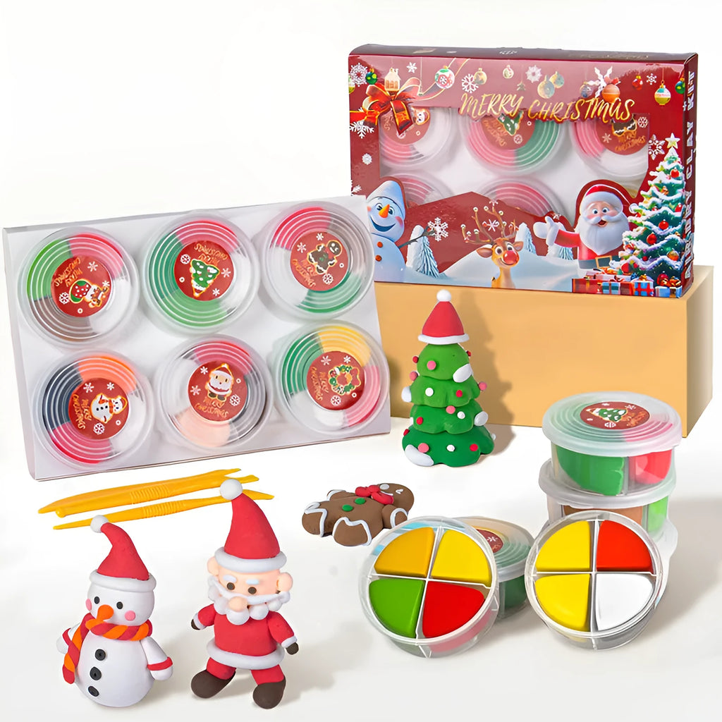 Christmas themed coloured clay set made from resin for children aged 4-6, listed as coloured clay