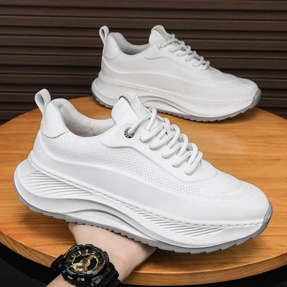 Stylish thick-sole sneakers with microfiber upper and PVC sole, available in black, beige, and beige black color options