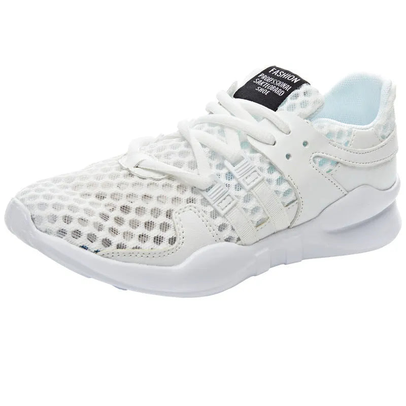 Breathable hollow mesh sneaker in a casual low-top style with round toe and EVA sole.