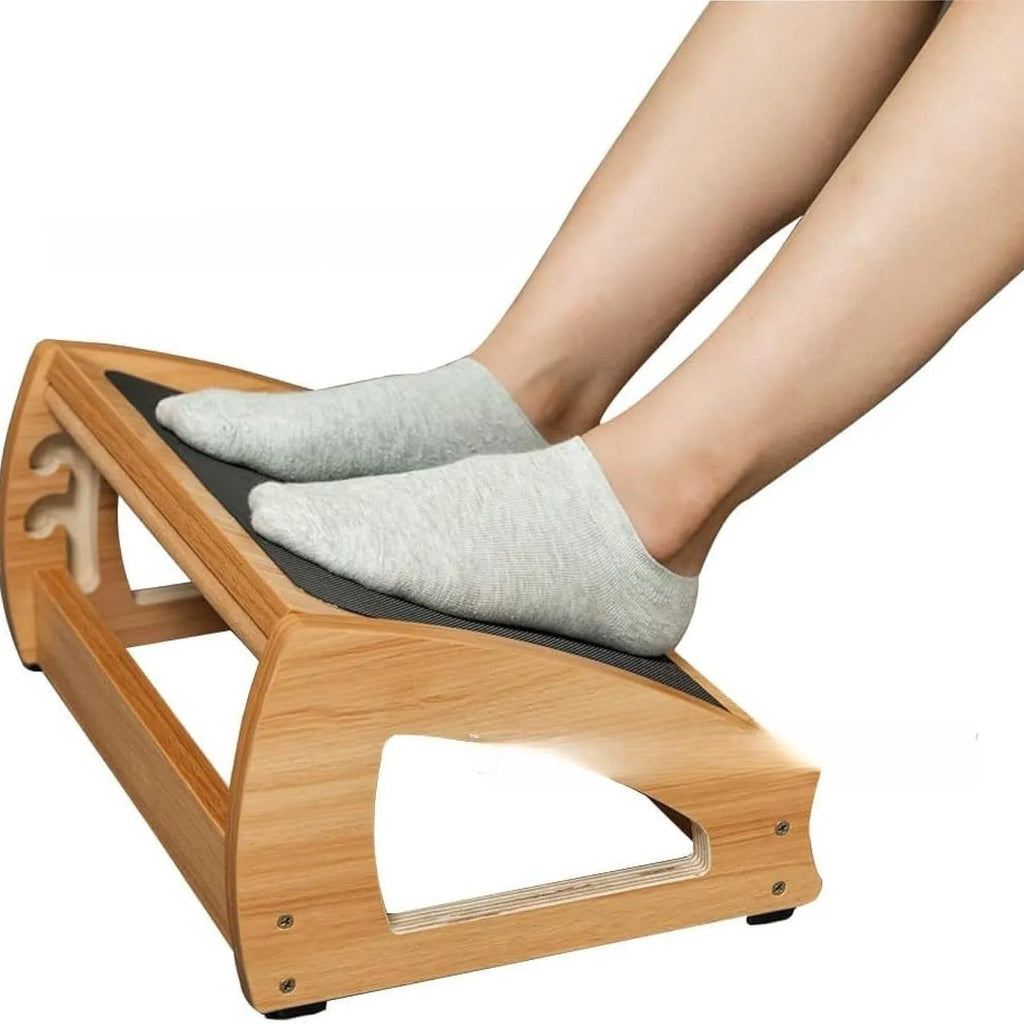 Wood colour bamboo adjustable office desk footstool for adults.