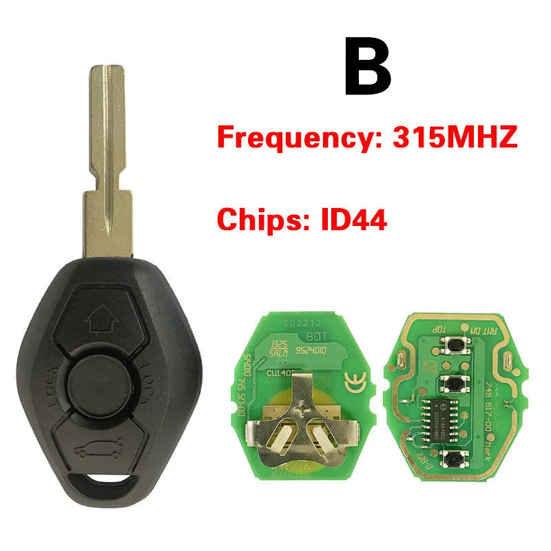 BMW replacement remote key with three buttons and straight blade for 1998-2005 models