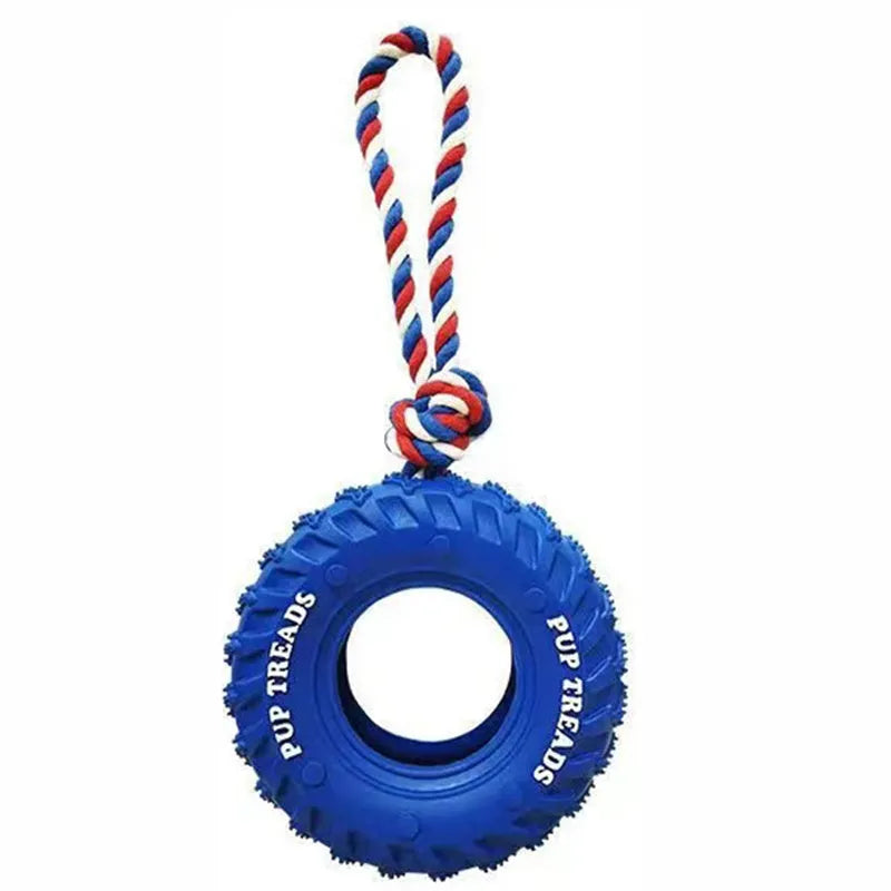 Durable natural rubber dog chew toy for aggressive chewers, tire design, large 35cm size, black