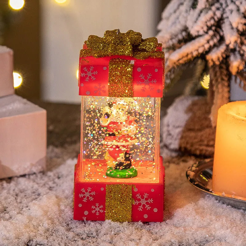 Christmas crystal ball gift box light in plastic, cartoon style, 5.5 x 5.5 x 11.5 cm, white snowman design