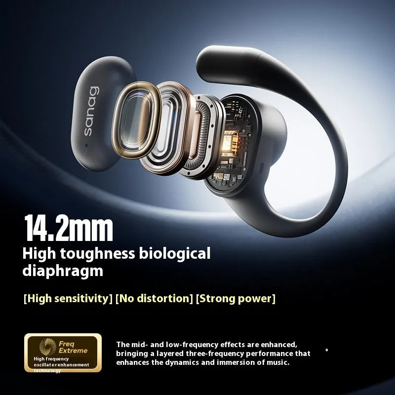Wireless sports Bluetooth headset with ear hook design in black, plastic construction