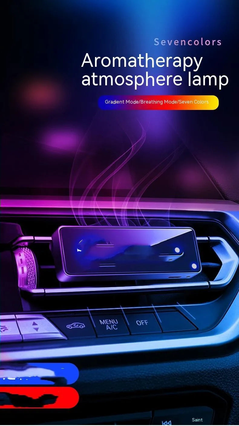 Black car air vent aromatherapy unit with LED lights and fragrance stick slot