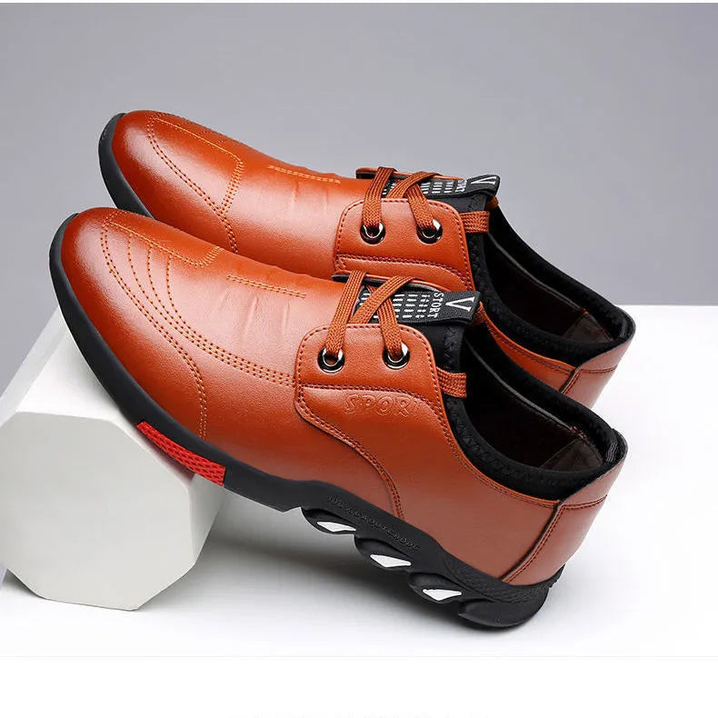 Men's black and brown PU leather business casual shoes with lace-up and slip-on style options