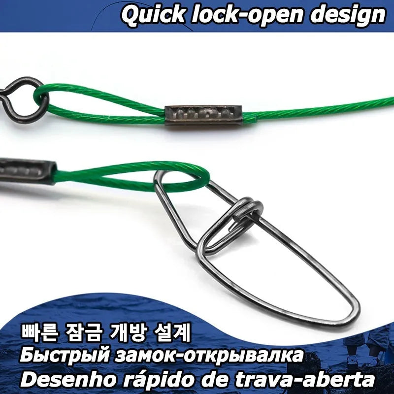 54cm anti-bite steel wire fishing accessories with double buckle pins in green, black and red colours