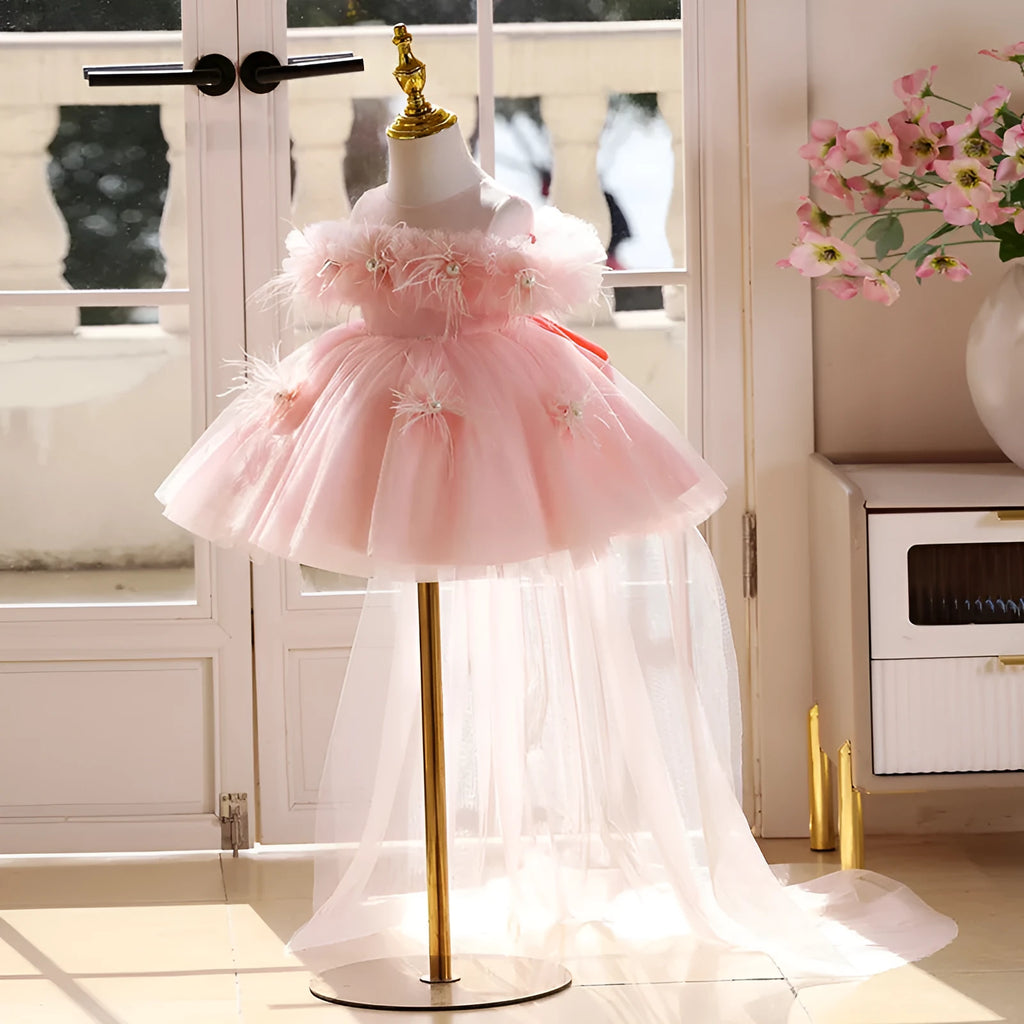 Girls pink tulle tutu skirt, polyester princess dress, height sizes 80cm to 150cm