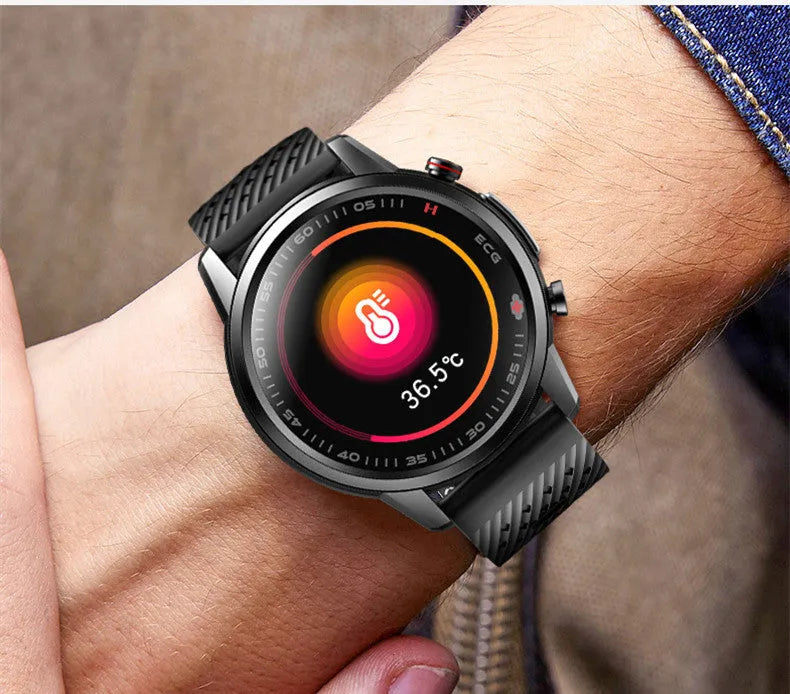 F800 ECG blood pressure sports smart watch with black TPU wristband and 1.3-inch touchscreen