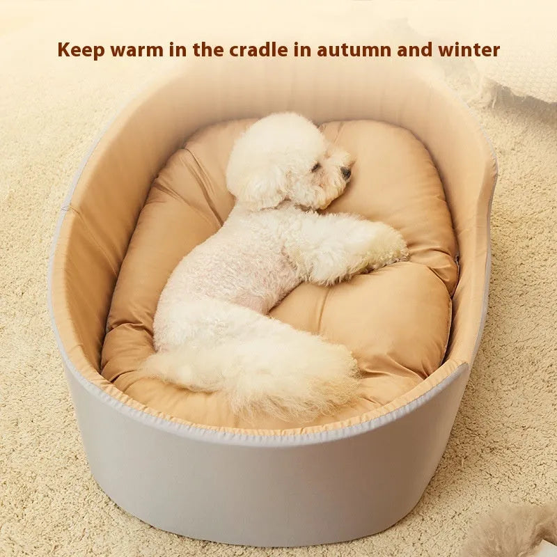 Four seasons universal cat bed in PP cotton, plush windproof nest, grey green washable option, sizes S to XL