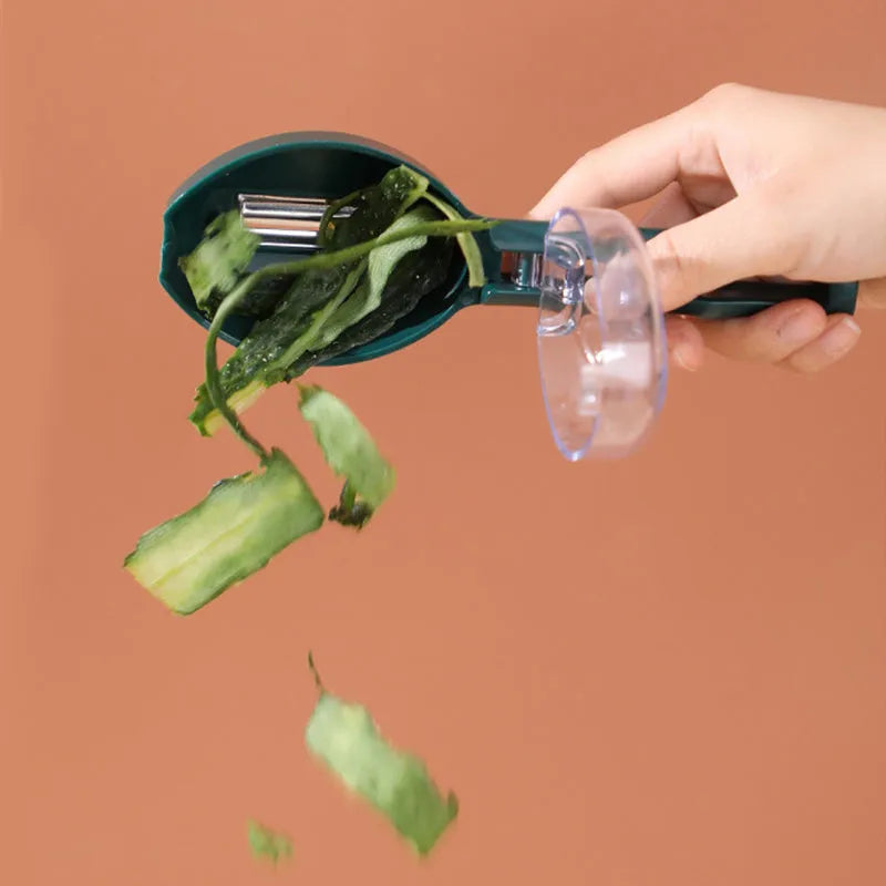 Yellow peeling knife with storage lid showing stainless steel blade and polypropylene handle
