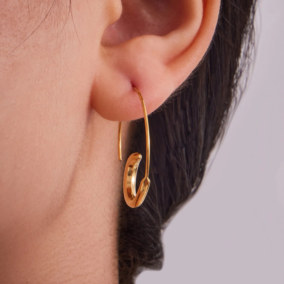 Gold-plated stainless steel geometric ring earrings for women, ins style, one pair