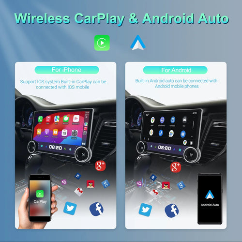 11.8-inch Android car stereo with dual knobs and QLED screen showing navigation map