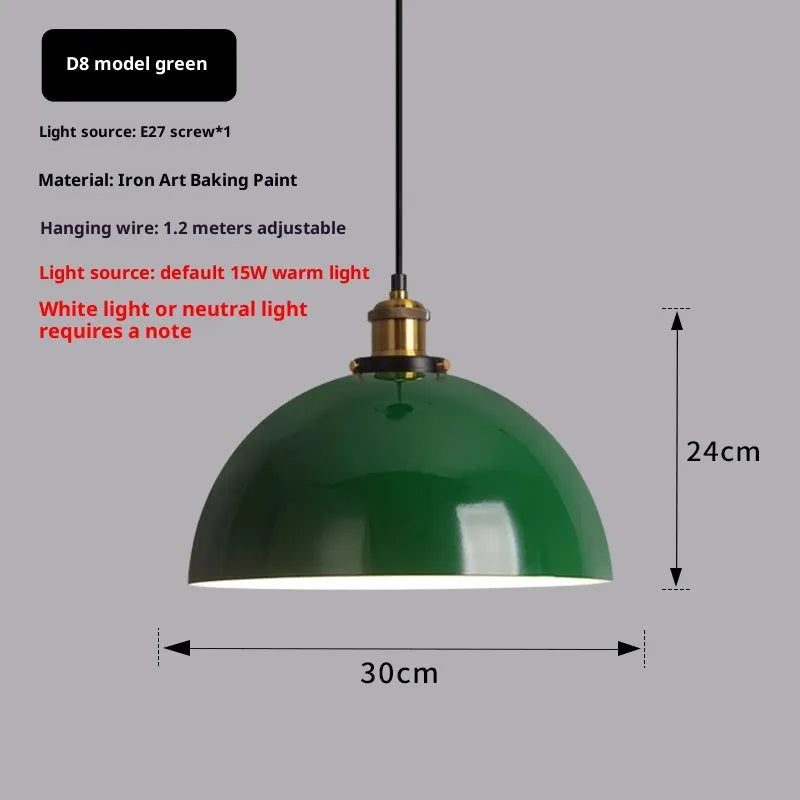 Industrial iron ceiling chandelier with dark green nostalgic lampshade, 220V, D20 35cm or D8 30cm size options