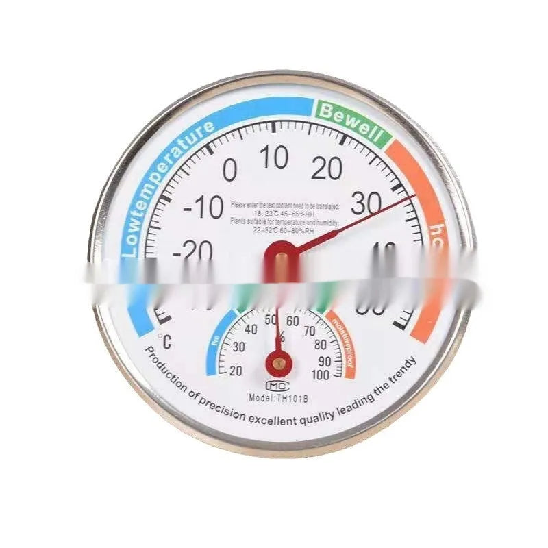 Plastic indoor thermometer with black pointer and back shell for humidity measurement