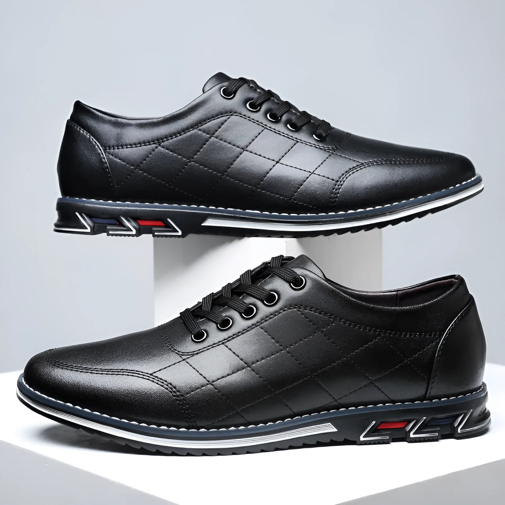 Men's non-slip casual sports shoes with breathable PU upper, rubber sole, front lace-up, black red blue white, sizes 38-48