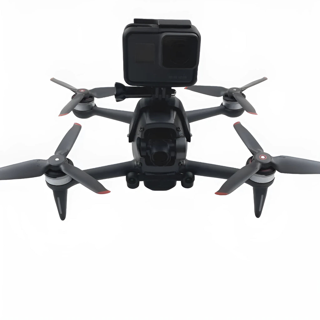 FPV top expansion bracket for action cameras showing 3D printed hard plastic construction with sponge contact area