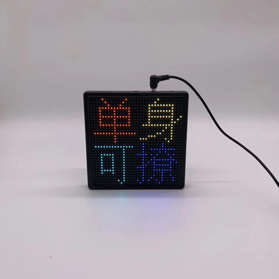Bluetooth wireless LED car display screen with aluminium frame showing RGB graphics