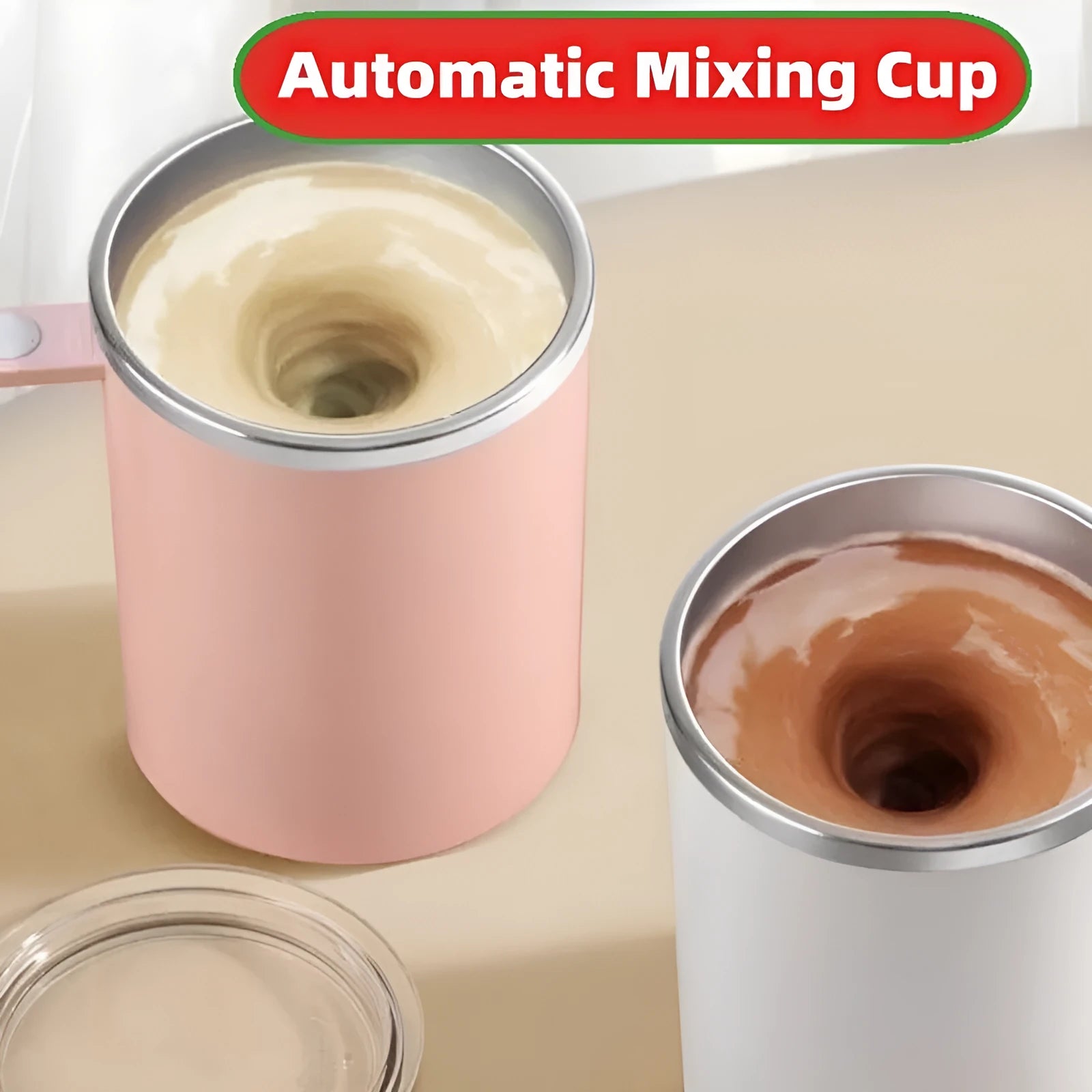 Portable smart magnetic automatic mixing coffee cup in solid colours with stainless steel interior