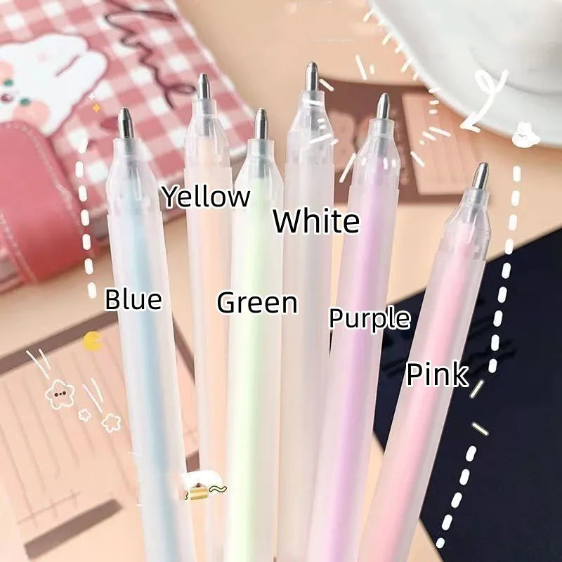 Macaroon-shaped plastic dispensing pen in assorted colours with a cap-pulling design.