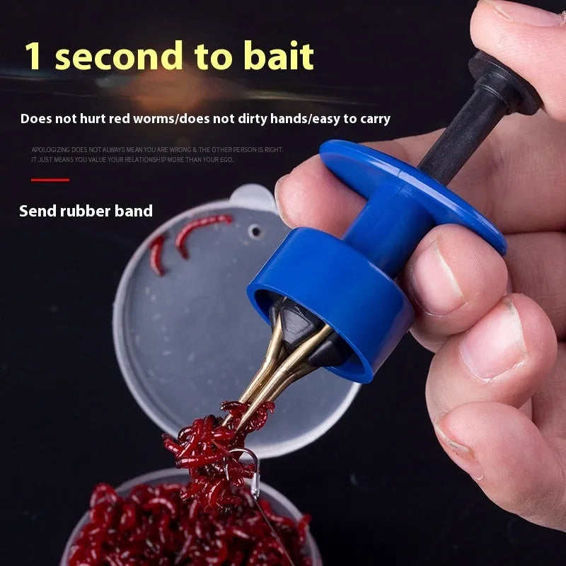 Bloodworm clip with rubber bands for live bait fishing, ABS construction, blue colour
