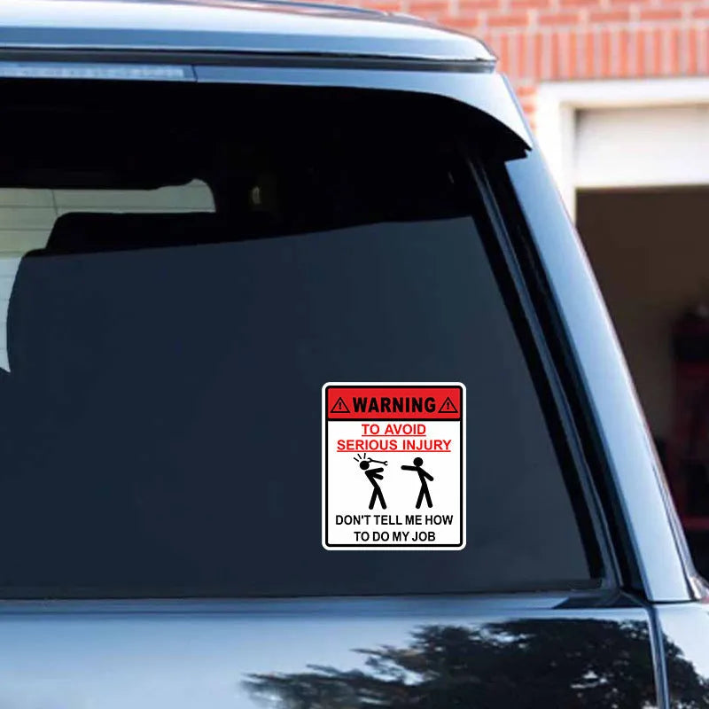 14.9cm by 12.6cm rectangular car glass warning sticker with adhesive backing.
