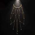 Gold mesh tassel hair chain with genuine pearl decorations for women's fashion styling