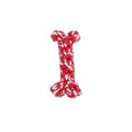 Red and white cotton rope dog knot toy in bone shape – 15cm long, suitable for small dog teething and interactive play