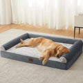 Rectangular cloth dog sleeping mat in gray colour on a floor, with soft padding for indoor use