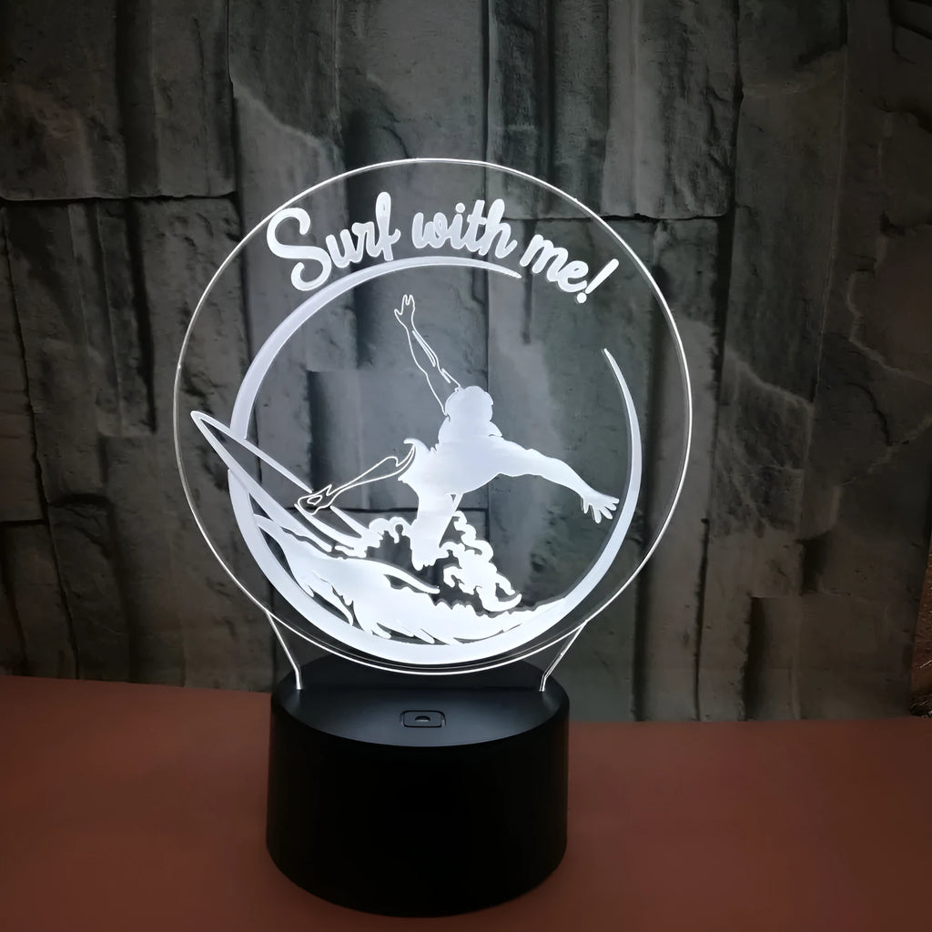 3D LED night lamp with touch control showing sliding wave visual effect on seven colour display