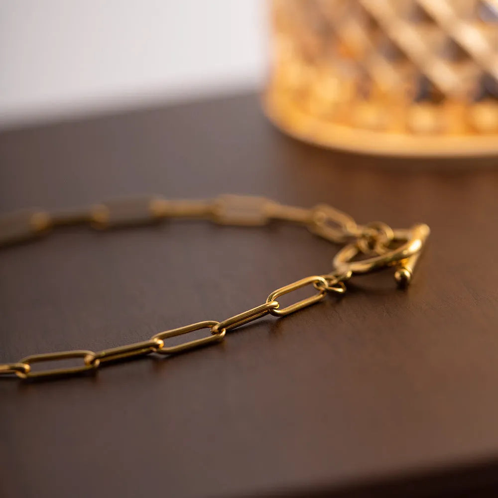 Stainless steel geometric necklace with electroplated finish in gold and silver colour options