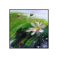 Hand-painted abstract countryside oil painting of rural landscape with lotus flowers on square canvas wall art