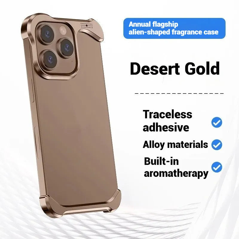 Translucent aluminium alloy phone case with laser finish in black, fitting iPhone 14 Pro