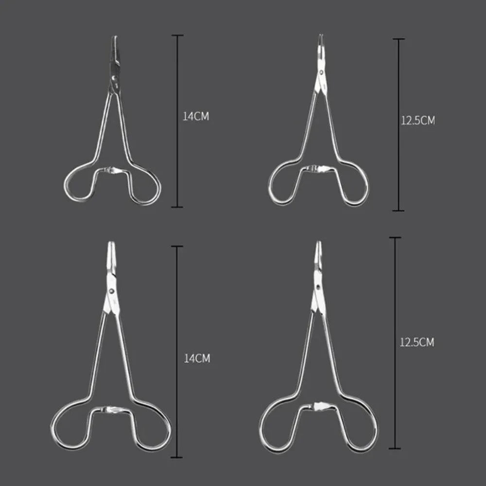 Silver stainless steel pet ear cleaning tweezers with curved tip and ergonomic handle