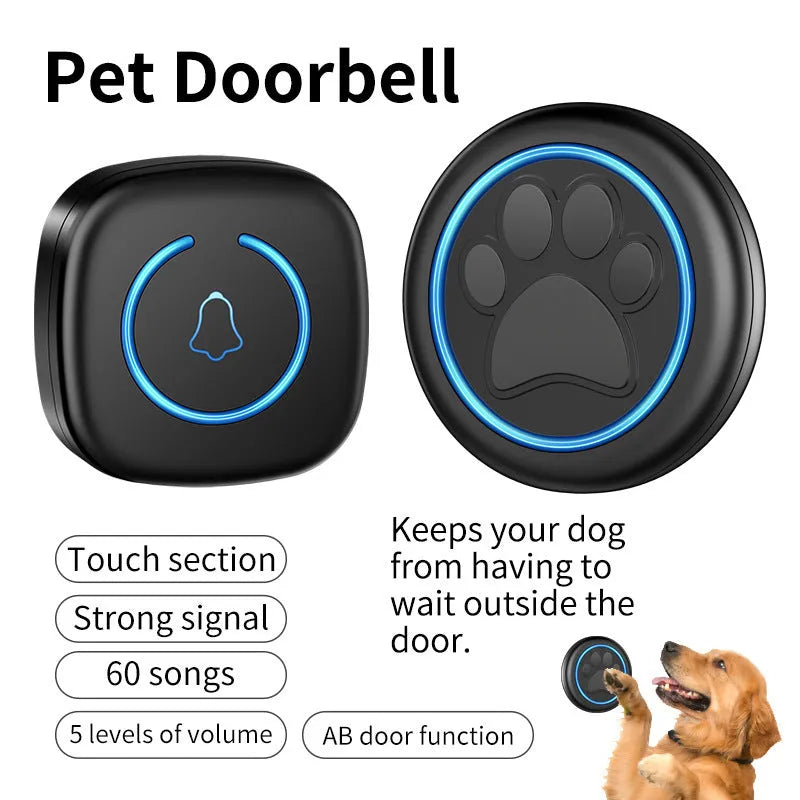 Black and white wireless waterproof pet door bell for outdoor dog training with touch operation.