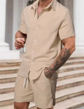 Striped printed casual men's suit comprising a short sleeve shirt and matching shorts in colour YT50313P1.