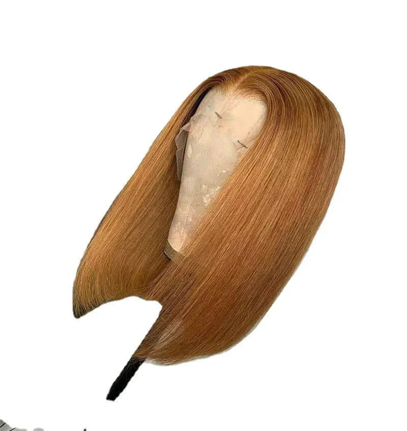 Golden real human hair 13x4 lace forehead wig with full hand-knitted cap and 360-degree headgear