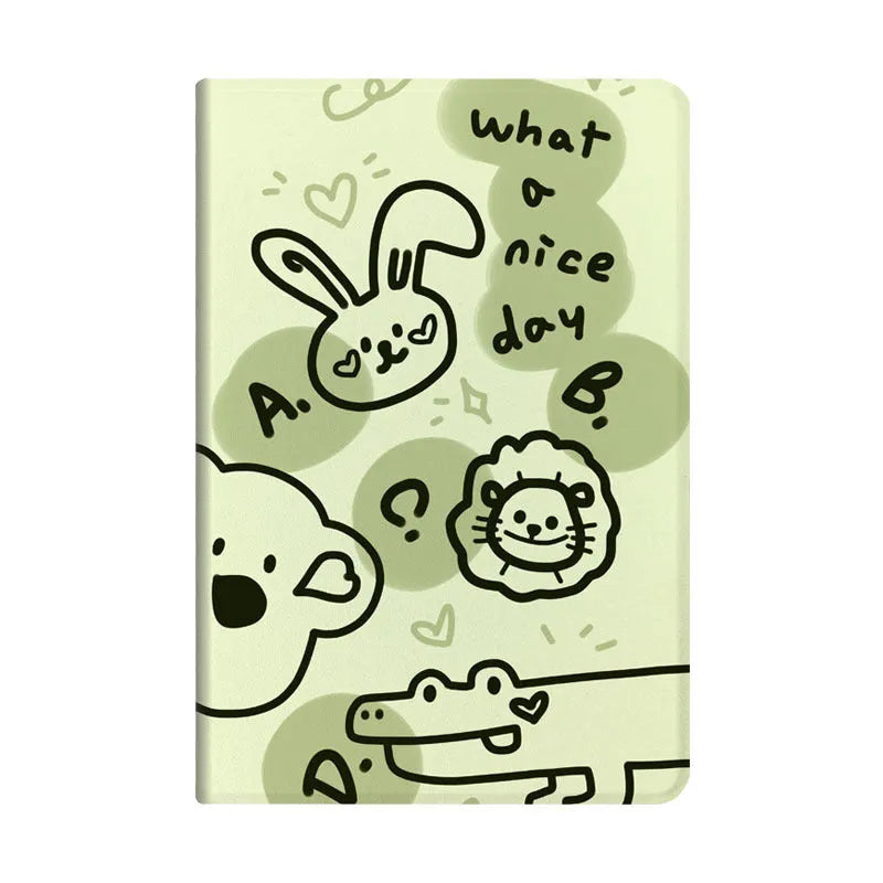 Cartoon flip iPad case in imitation leather and TPU, Matcha Zoo and Habit Bear designs
